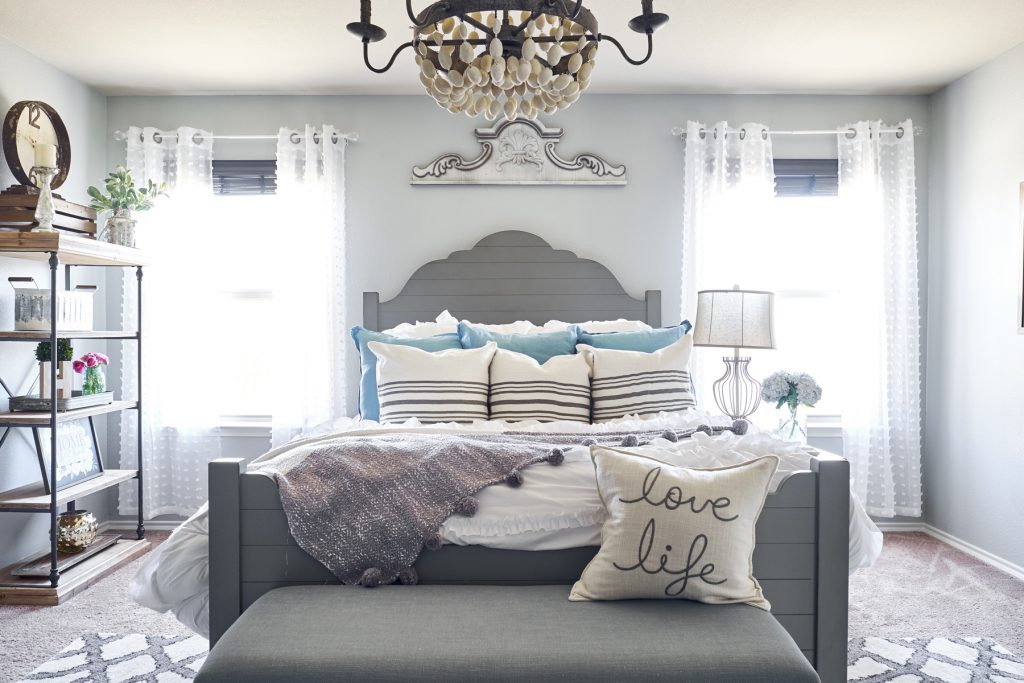 grey blue peaceful bedroom
